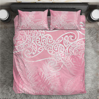 Aotearoa Maori Koru Curves Bedding Set Silver Ferns - Rose Pink LT7 Pink - Polynesian Pride