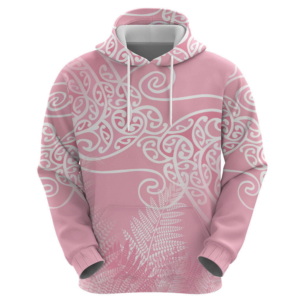 Aotearoa Maori Koru Curves Hoodie Silver Ferns - Rose Pink LT7 - Polynesian Pride
