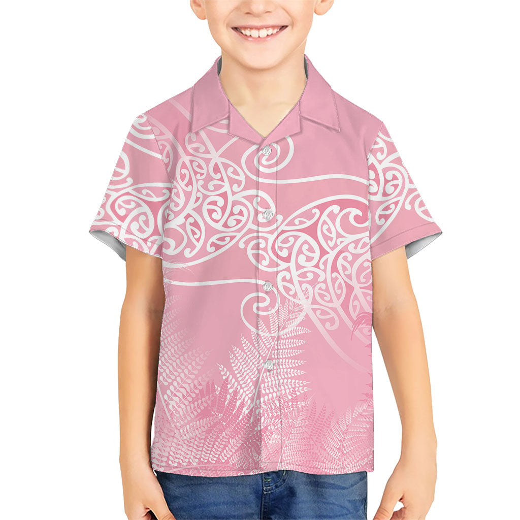 Aotearoa Maori Koru Curves Kid Hawaiian Shirt Silver Ferns - Rose Pink