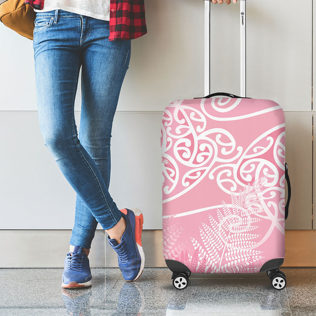 Aotearoa Maori Koru Curves Luggage Cover Silver Ferns - Rose Pink LT7 - Polynesian Pride