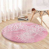 Aotearoa Maori Koru Curves Round Carpet Silver Ferns - Rose Pink LT7 - Polynesian Pride