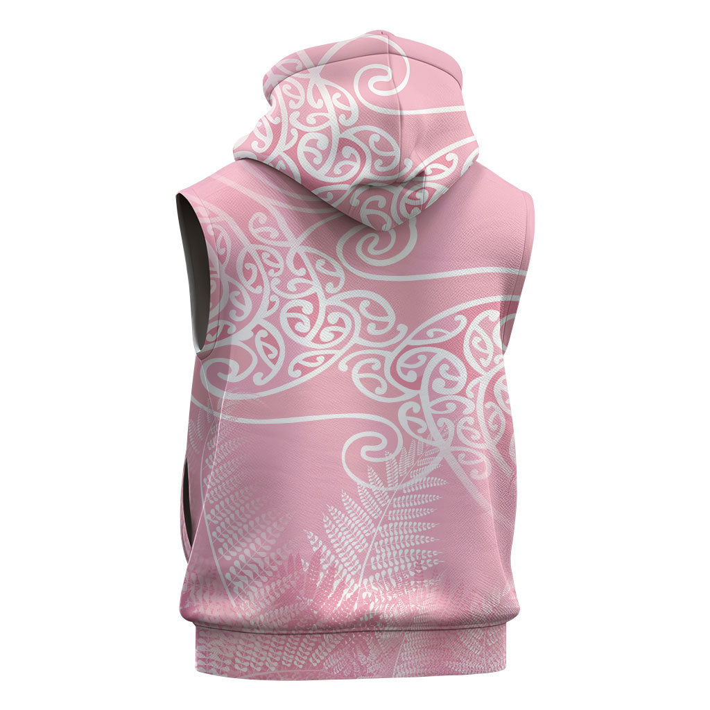 Aotearoa Maori Koru Curves Sleeveless Zip Hoodie Silver Ferns - Rose Pink LT7 - Polynesian Pride