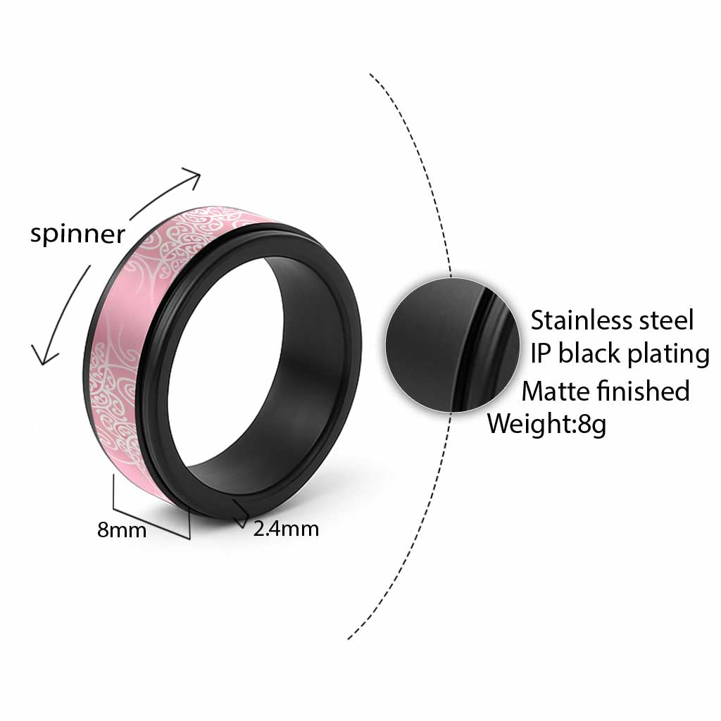 Aotearoa Maori Koru Curves Spinner Ring Silver Ferns - Rose Pink LT7 - Polynesian Pride
