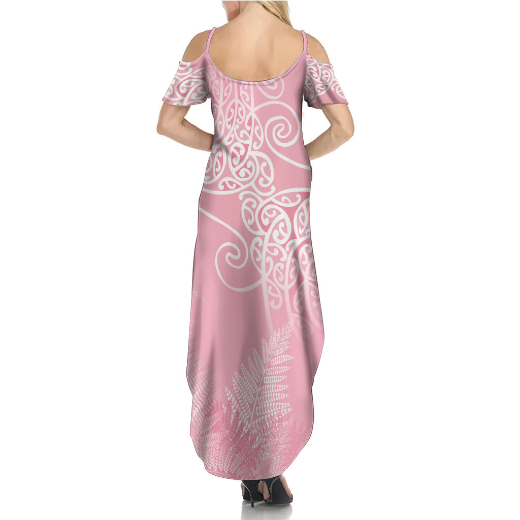 Aotearoa Maori Koru Curves Summer Maxi Dress Silver Ferns - Rose Pink LT7 - Polynesian Pride
