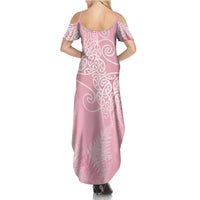Aotearoa Maori Koru Curves Summer Maxi Dress Silver Ferns - Rose Pink LT7 - Polynesian Pride