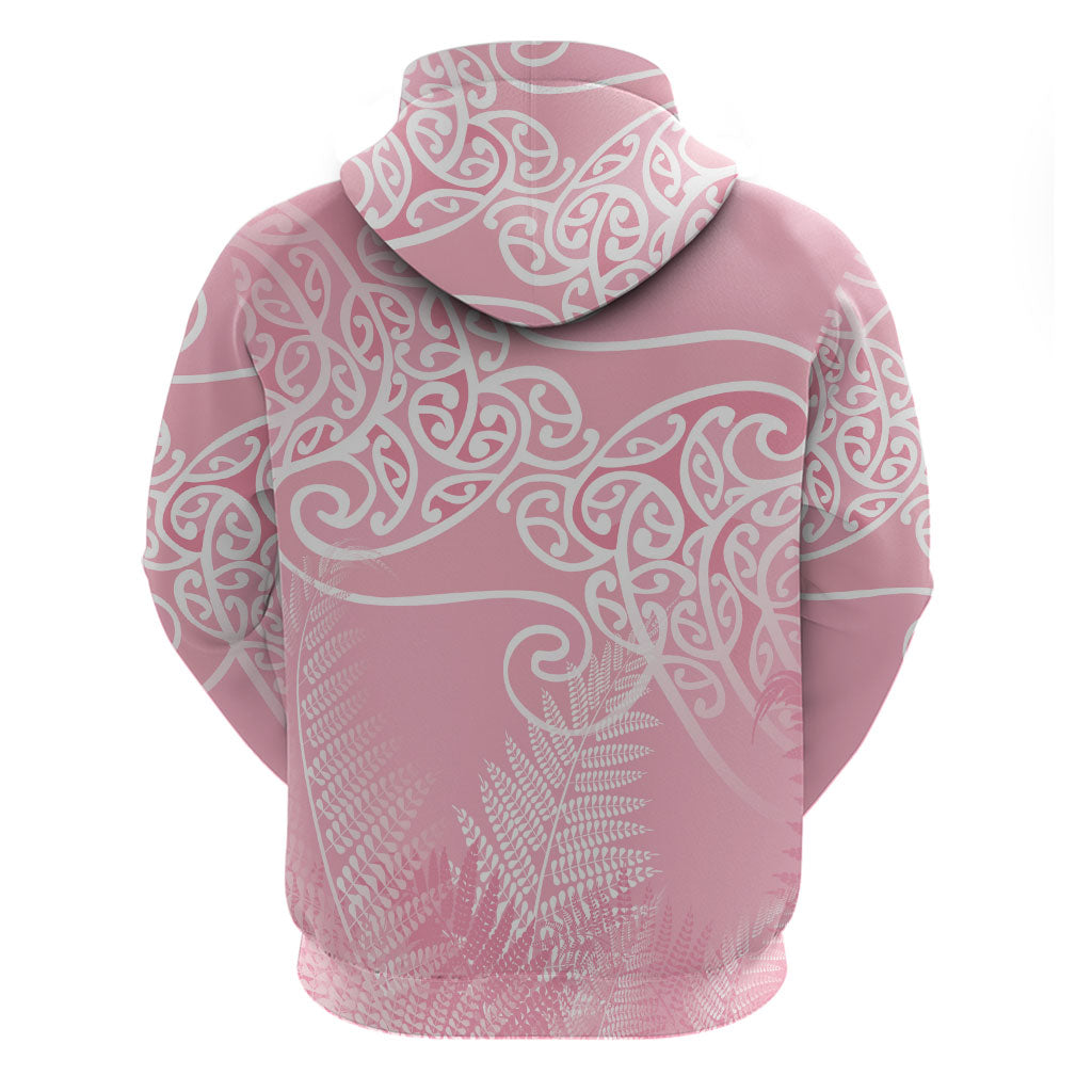 Aotearoa Maori Koru Curves Zip Hoodie Silver Ferns - Rose Pink LT7 - Polynesian Pride