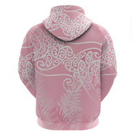 Aotearoa Maori Koru Curves Zip Hoodie Silver Ferns - Rose Pink LT7 - Polynesian Pride