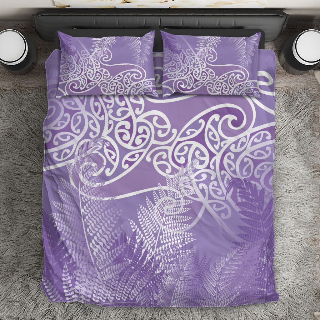 Aotearoa Maori Koru Curves Bedding Set Silver Ferns - Amethyst LT7 Purple - Polynesian Pride