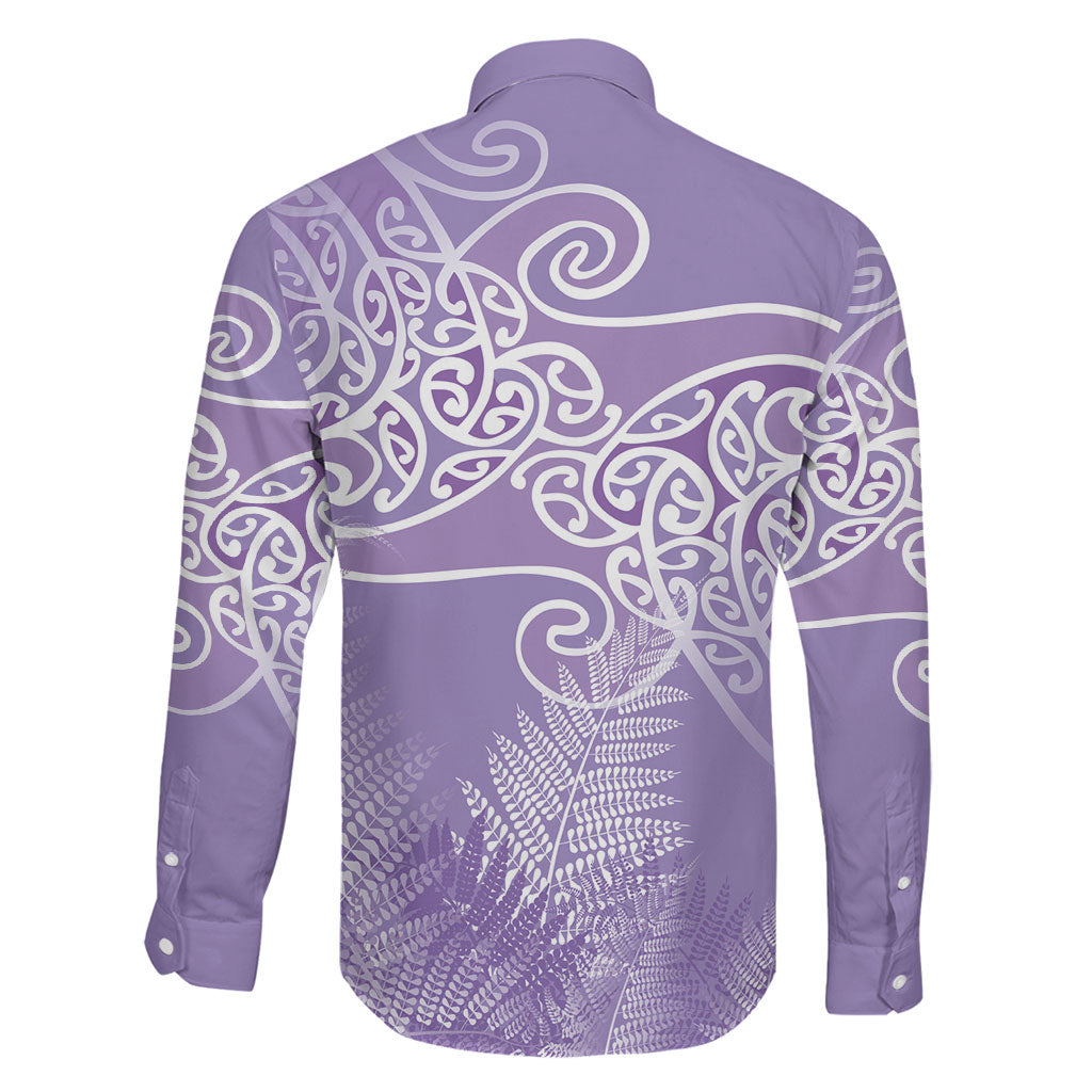 Aotearoa Maori Koru Curves Family Matching Puletasi and Hawaiian Shirt Silver Ferns - Amethyst LT7 - Polynesian Pride