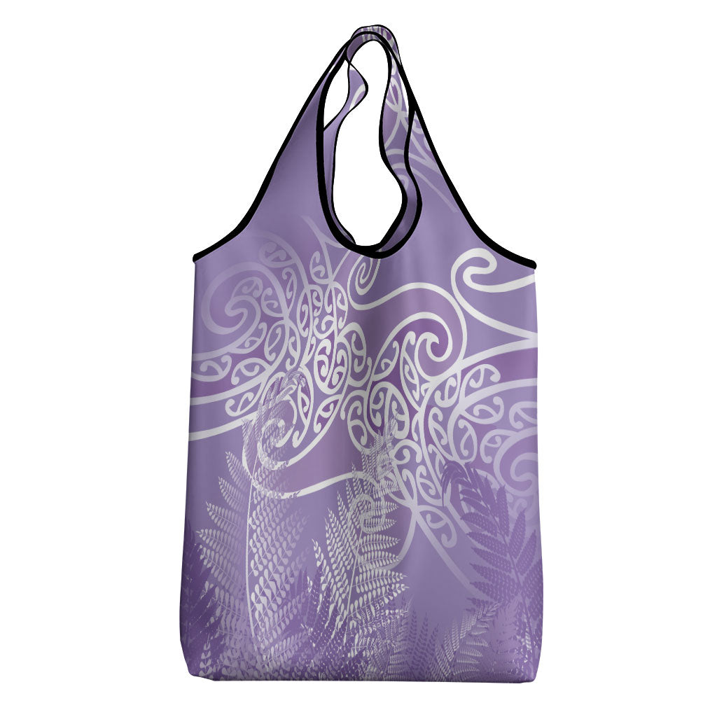 Aotearoa Maori Koru Curves Grocery Bag Silver Ferns - Amethyst LT7 - Polynesian Pride