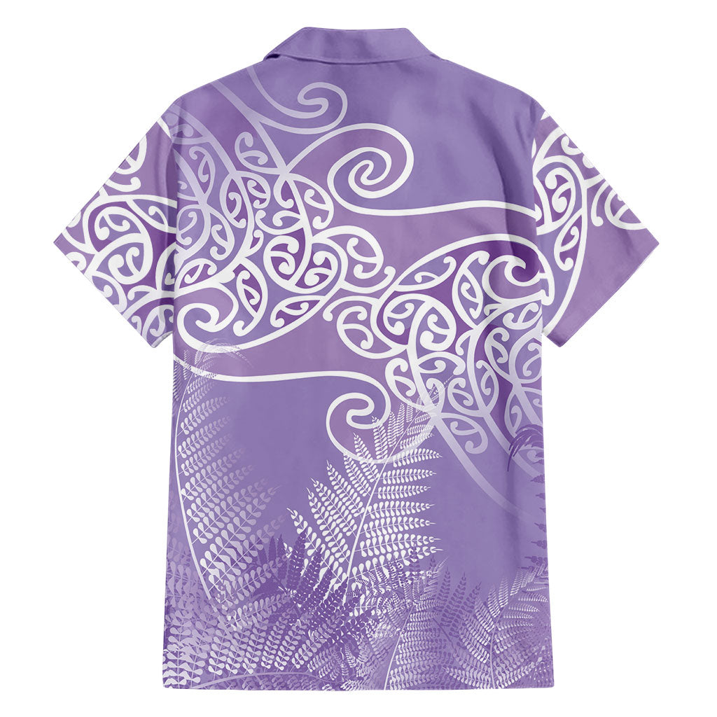 Aotearoa Maori Koru Curves Hawaiian Shirt Silver Ferns - Amethyst LT7 - Polynesian Pride