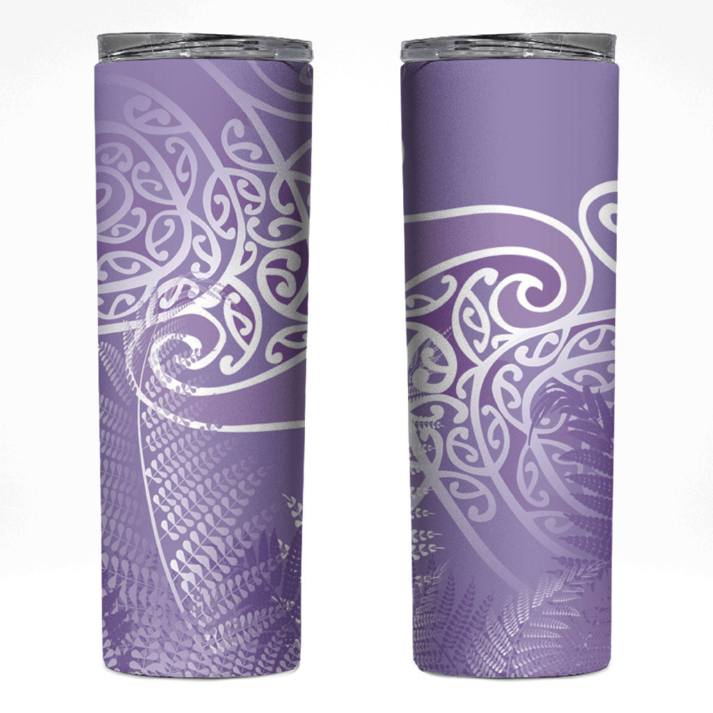 Aotearoa Maori Koru Curves Skinny Tumbler Silver Ferns - Amethyst LT7 Purple - Polynesian Pride