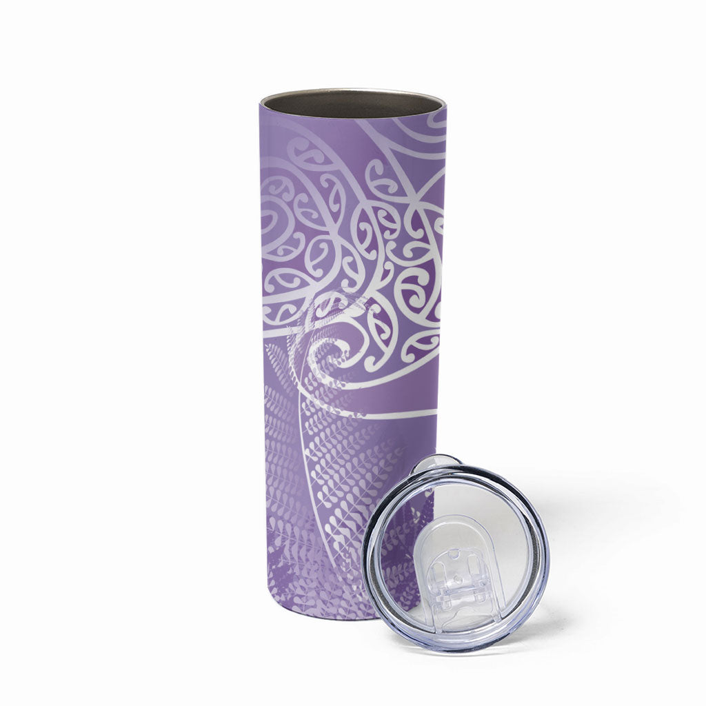 Aotearoa Maori Koru Curves Skinny Tumbler Silver Ferns - Amethyst LT7 - Polynesian Pride