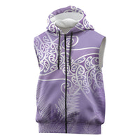 Aotearoa Maori Koru Curves Sleeveless Zip Hoodie Silver Ferns - Amethyst LT7 Purple - Polynesian Pride