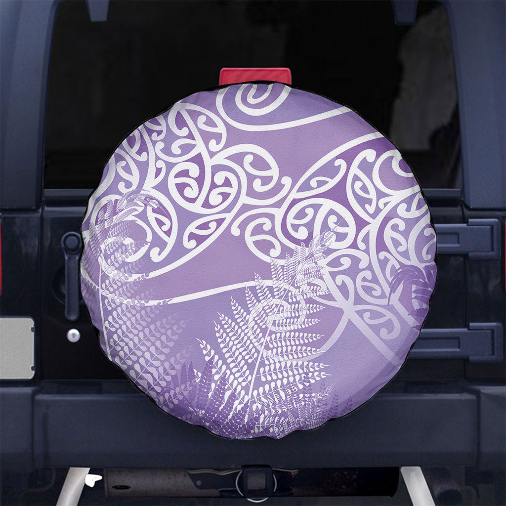 Aotearoa Maori Koru Curves Spare Tire Cover Silver Ferns - Amethyst