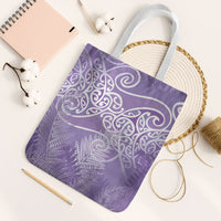 Aotearoa Maori Koru Curves Tote Bag Silver Ferns - Amethyst