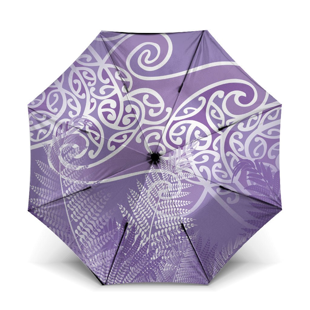 Aotearoa Maori Koru Curves Umbrella Silver Ferns - Amethyst