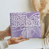 Aotearoa Maori Koru Curves Wrapping Paper Silver Ferns - Amethyst LT7 - Polynesian Pride