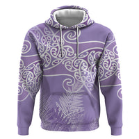 Aotearoa Maori Koru Curves Zip Hoodie Silver Ferns - Amethyst LT7 Pullover Hoodie Purple - Polynesian Pride