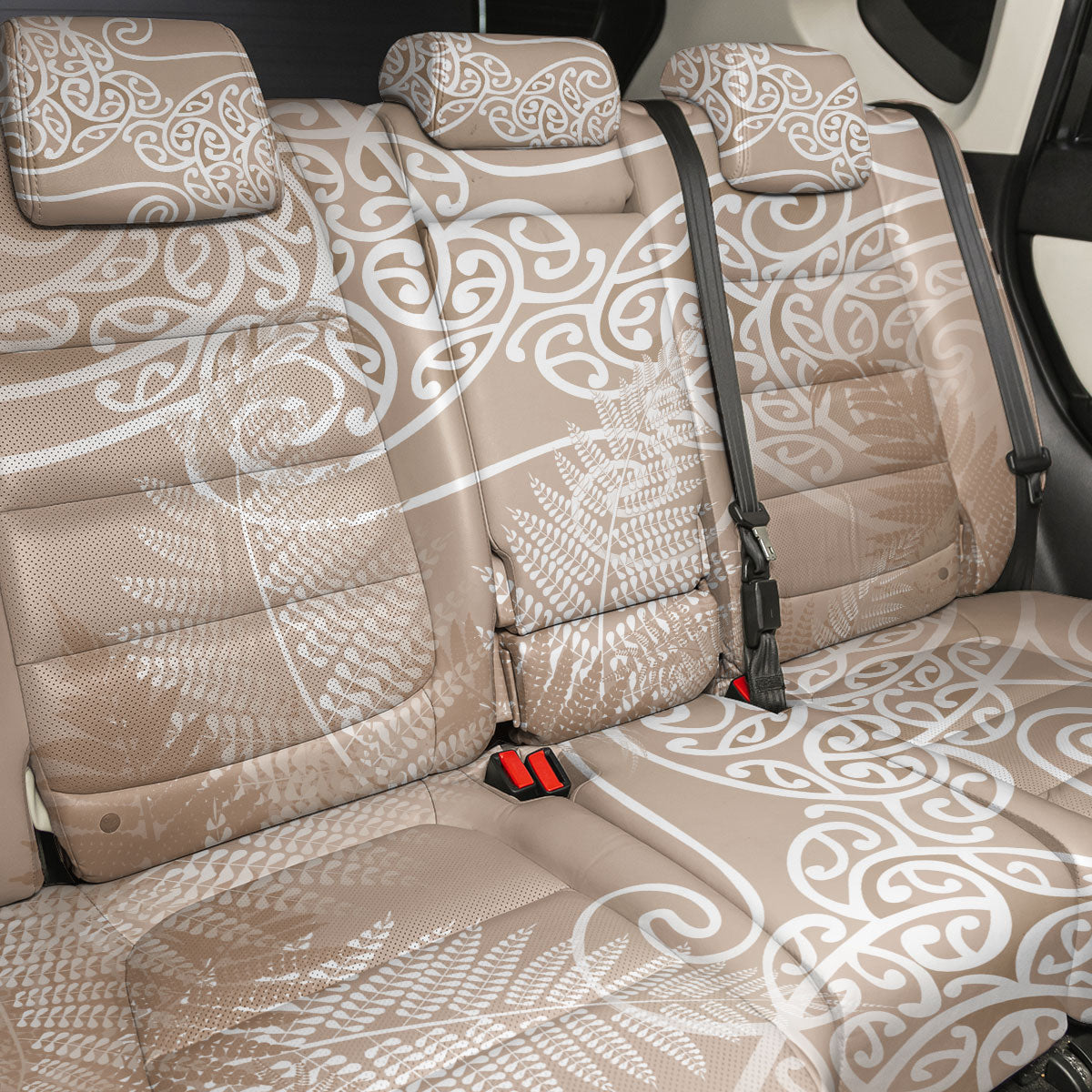 Aotearoa Maori Koru Curves Back Car Seat Cover Silver Ferns - Mocha LT7 - Polynesian Pride