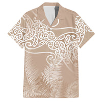 Aotearoa Maori Koru Curves Family Matching Long Sleeve Bodycon Dress and Hawaiian Shirt Silver Ferns - Mocha LT7 Dad's Shirt - Short Sleeve Beige - Polynesian Pride
