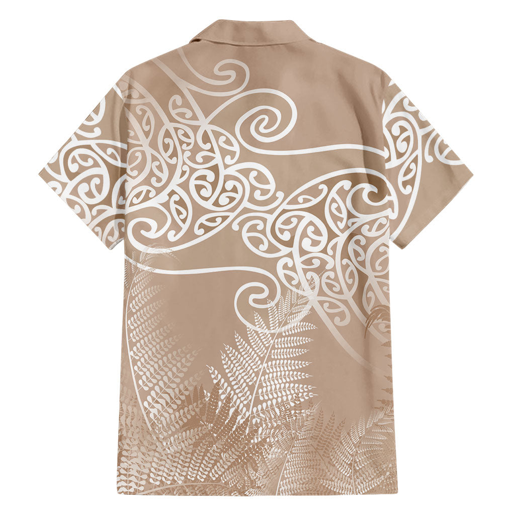 Aotearoa Maori Koru Curves Family Matching Off Shoulder Maxi Dress and Hawaiian Shirt Silver Ferns - Mocha LT7 - Polynesian Pride