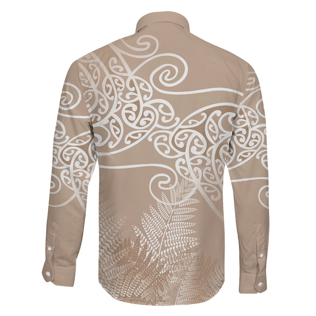 Aotearoa Maori Koru Curves Family Matching Off Shoulder Short Dress and Hawaiian Shirt Silver Ferns - Mocha LT7 - Polynesian Pride