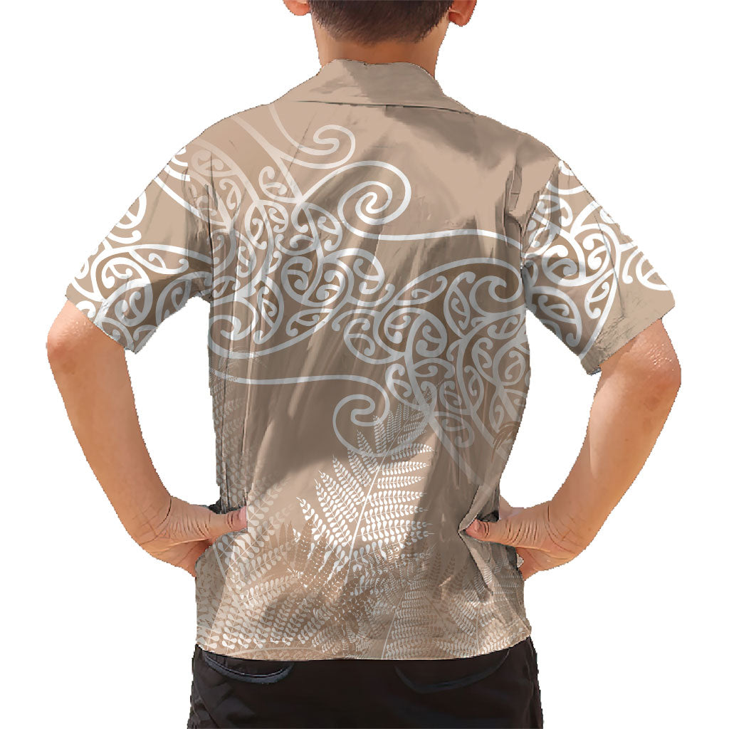 Aotearoa Maori Koru Curves Family Matching Puletasi and Hawaiian Shirt Silver Ferns - Mocha LT7 - Polynesian Pride