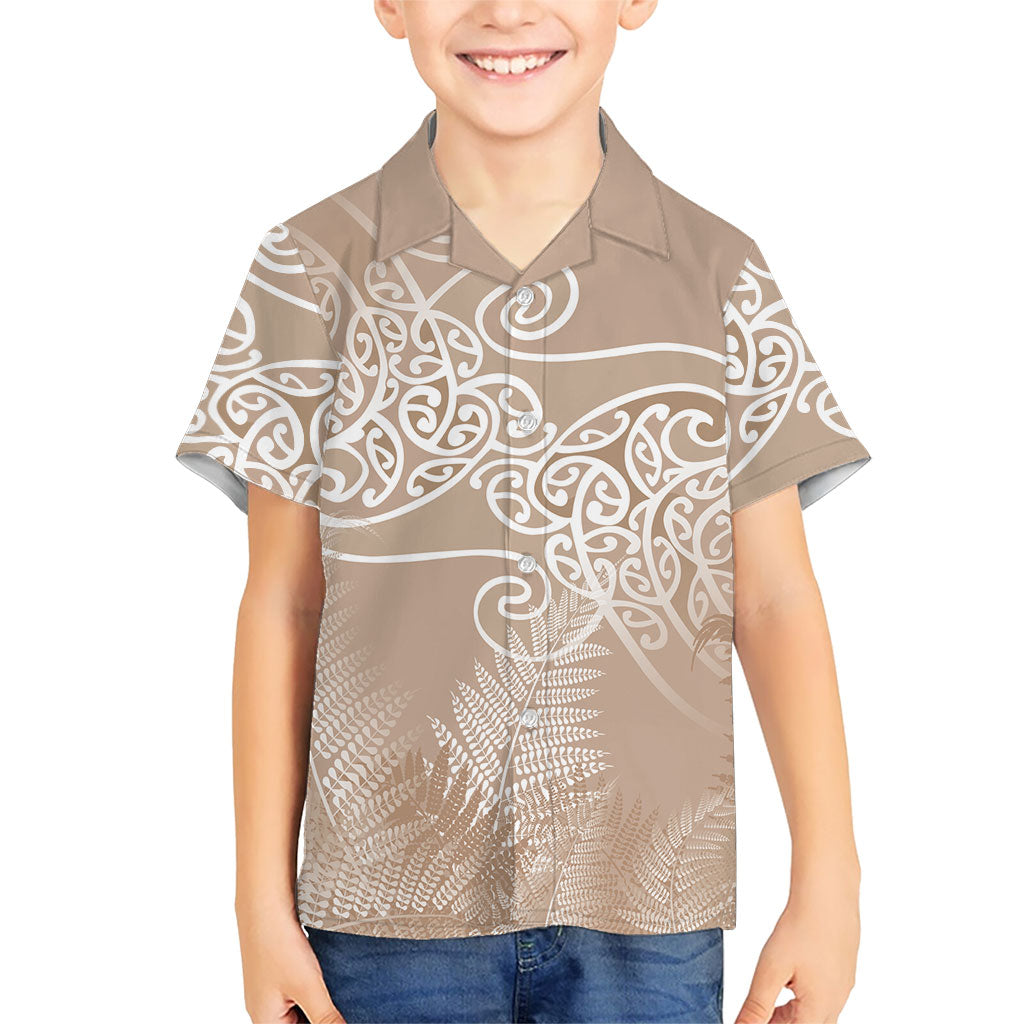 Aotearoa Maori Koru Curves Kid Hawaiian Shirt Silver Ferns - Mocha
