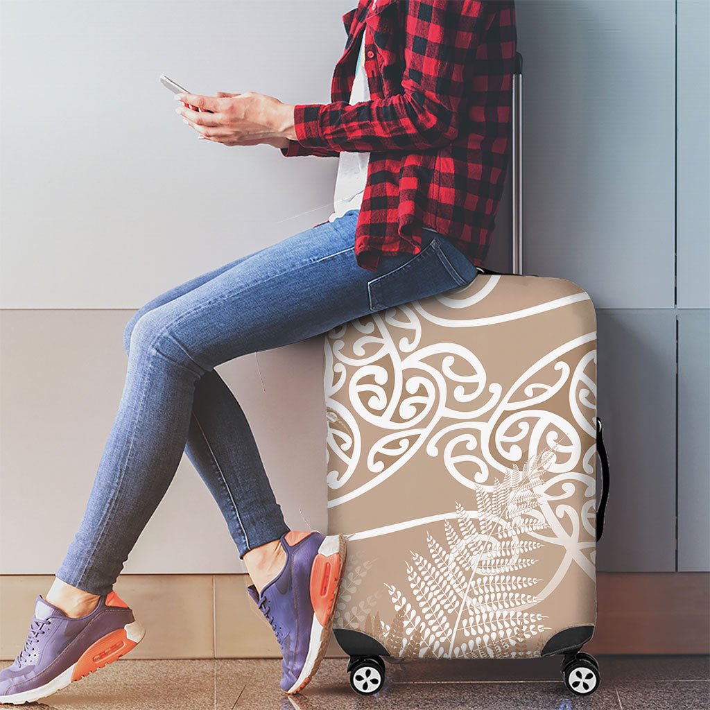 Aotearoa Maori Koru Curves Luggage Cover Silver Ferns - Mocha LT7 - Polynesian Pride