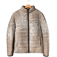 Aotearoa Maori Koru Curves Padded Jacket Silver Ferns - Mocha LT7 - Polynesian Pride