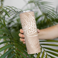 Aotearoa Maori Koru Curves Skinny Tumbler Silver Ferns - Mocha LT7 - Polynesian Pride