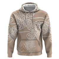 Aotearoa Maori Koru Curves Zip Hoodie Silver Ferns - Mocha LT7 Pullover Hoodie Beige - Polynesian Pride