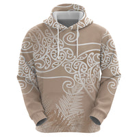 Aotearoa Maori Koru Curves Zip Hoodie Silver Ferns - Mocha LT7 - Polynesian Pride