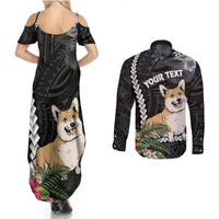 Personalised Polynesian Dog Couples Matching Summer Maxi Dress and Long Sleeve Button Shirts Corgi Mix Tropical Flowers LT7 - Polynesian Pride