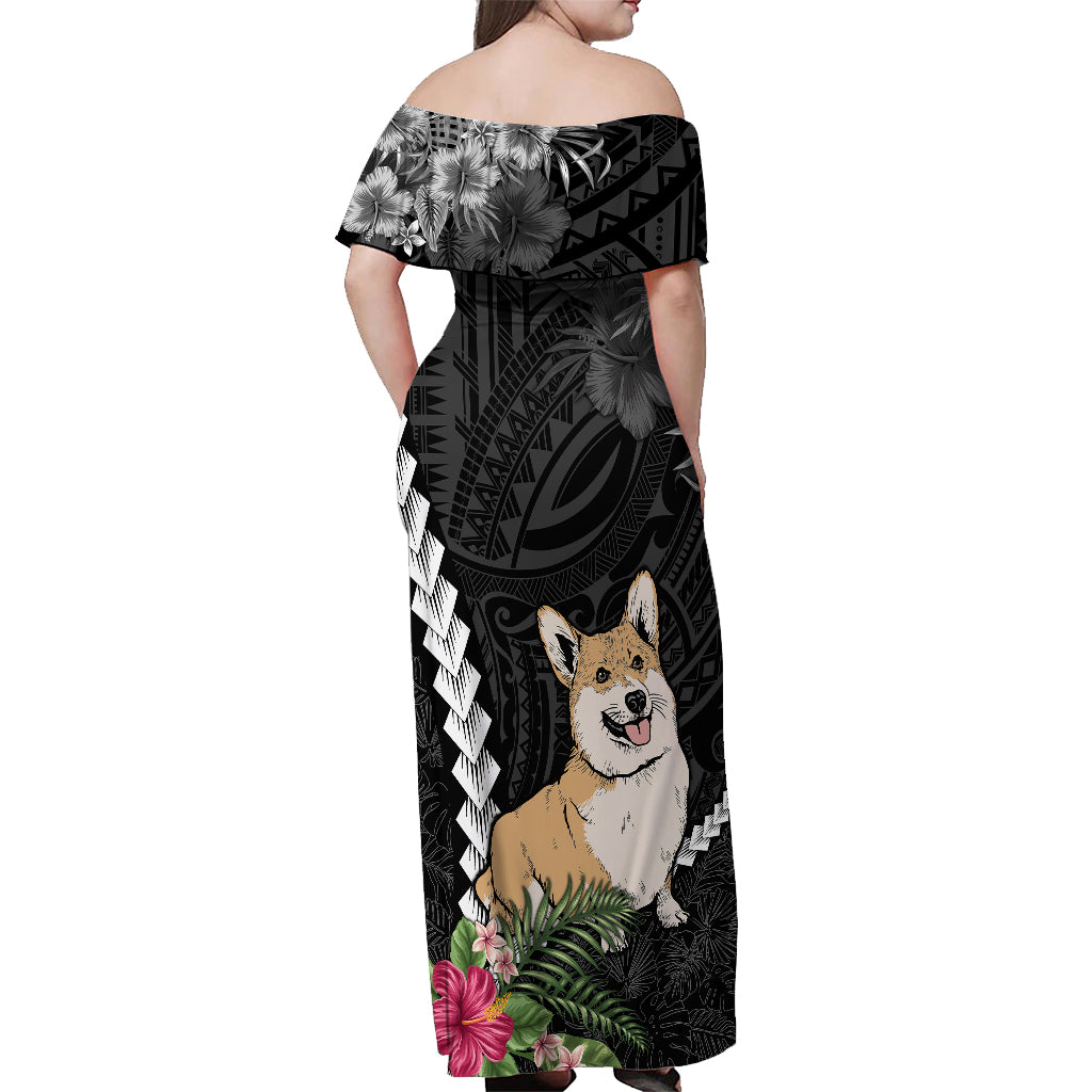 Personalised Polynesian Dog Off Shoulder Maxi Dress Corgi Mix Tropical Flowers LT7 - Polynesian Pride