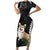 Personalised Polynesian Dog Short Sleeve Bodycon Dress Corgi Mix Tropical Flowers LT7 Long Dress Black - Polynesian Pride