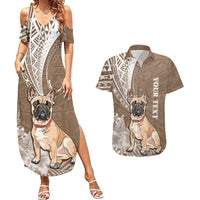 Personalised Polynesian Pacific Bulldog Couples Matching Summer Maxi Dress and Hawaiian Shirt With Brown Hawaii Tribal Tattoo Patterns LT7 Brown - Polynesian Pride