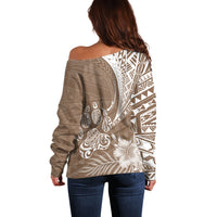 Personalised Polynesian Pacific Bulldog Off Shoulder Sweater With Brown Hawaii Tribal Tattoo Patterns LT7 - Polynesian Pride