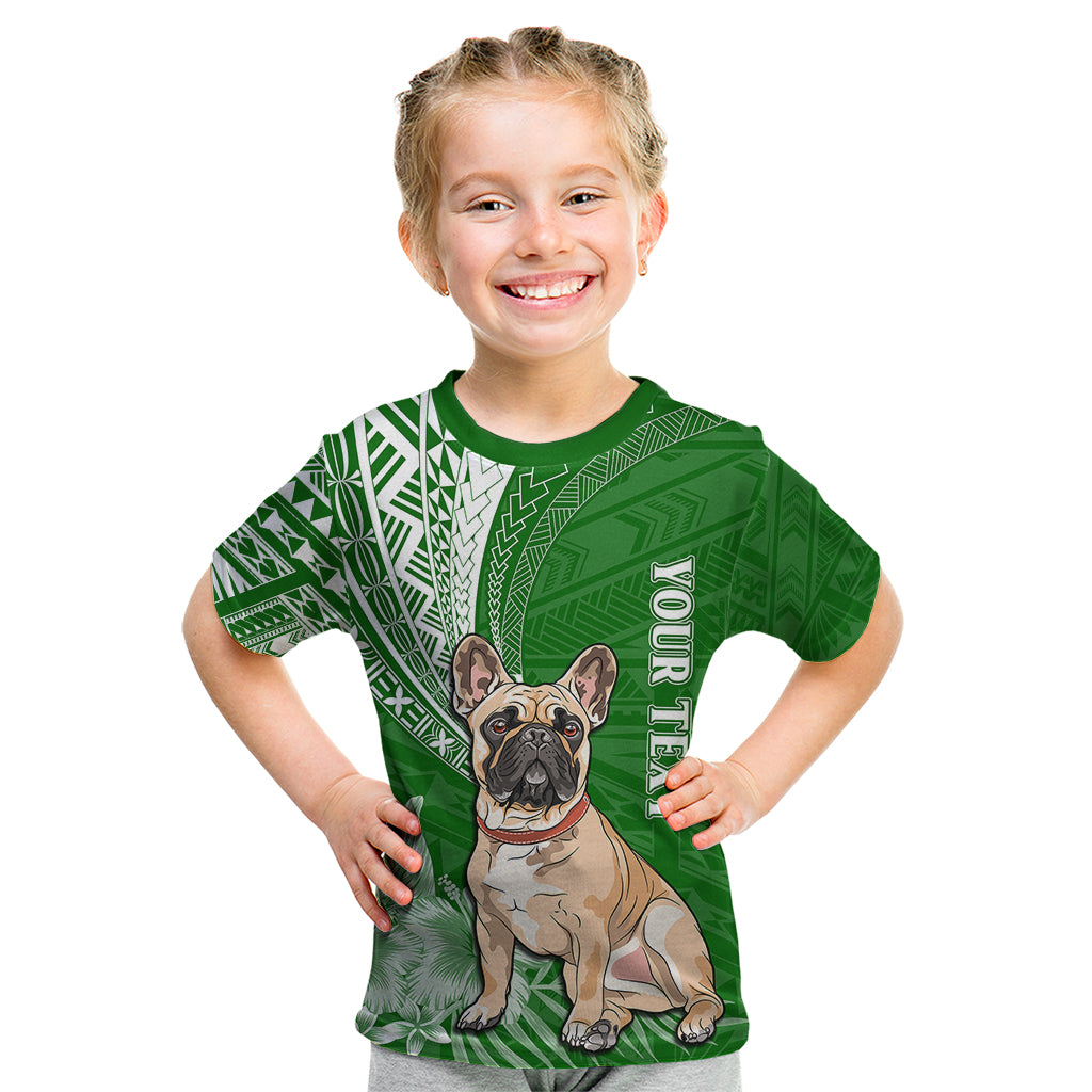 Personalised Polynesian Pacific Bulldog Kid T Shirt With Emerald Hawaii Tribal Tattoo Patterns LT7 Green - Polynesian Pride