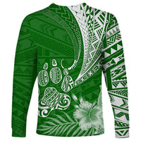 Personalised Polynesian Pacific Bulldog Long Sleeve Shirt With Emerald Hawaii Tribal Tattoo Patterns LT7 - Polynesian Pride