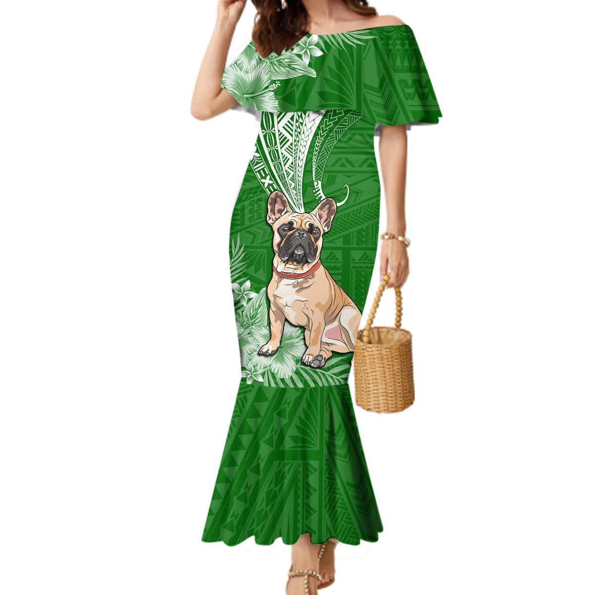 Personalised Polynesian Pacific Bulldog Mermaid Dress With Emerald Hawaii Tribal Tattoo Patterns LT7 Women Green - Polynesian Pride