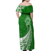 Personalised Polynesian Pacific Bulldog Off Shoulder Maxi Dress With Emerald Hawaii Tribal Tattoo Patterns LT7 - Polynesian Pride