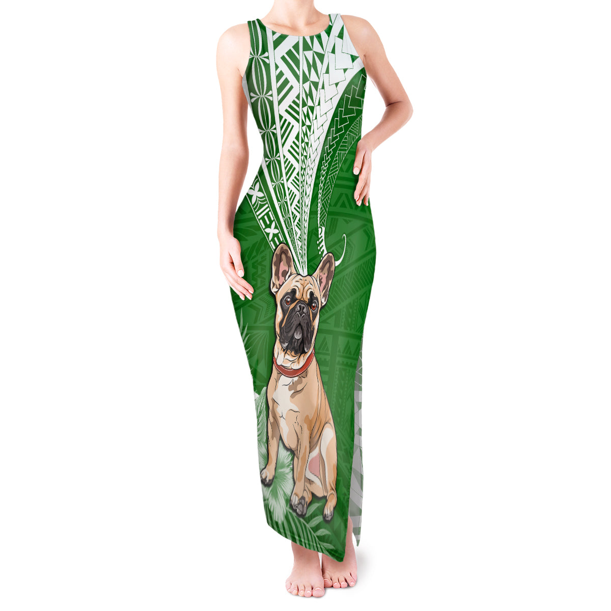 Personalised Polynesian Pacific Bulldog Tank Maxi Dress With Emerald Hawaii Tribal Tattoo Patterns LT7 Women Green - Polynesian Pride
