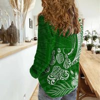 Personalised Polynesian Pacific Bulldog Women Casual Shirt With Emerald Hawaii Tribal Tattoo Patterns LT7 - Polynesian Pride