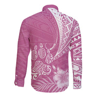 Personalised Polynesian Pacific Bulldog Long Sleeve Button Shirt With Pink Hawaii Tribal Tattoo Patterns LT7 - Polynesian Pride
