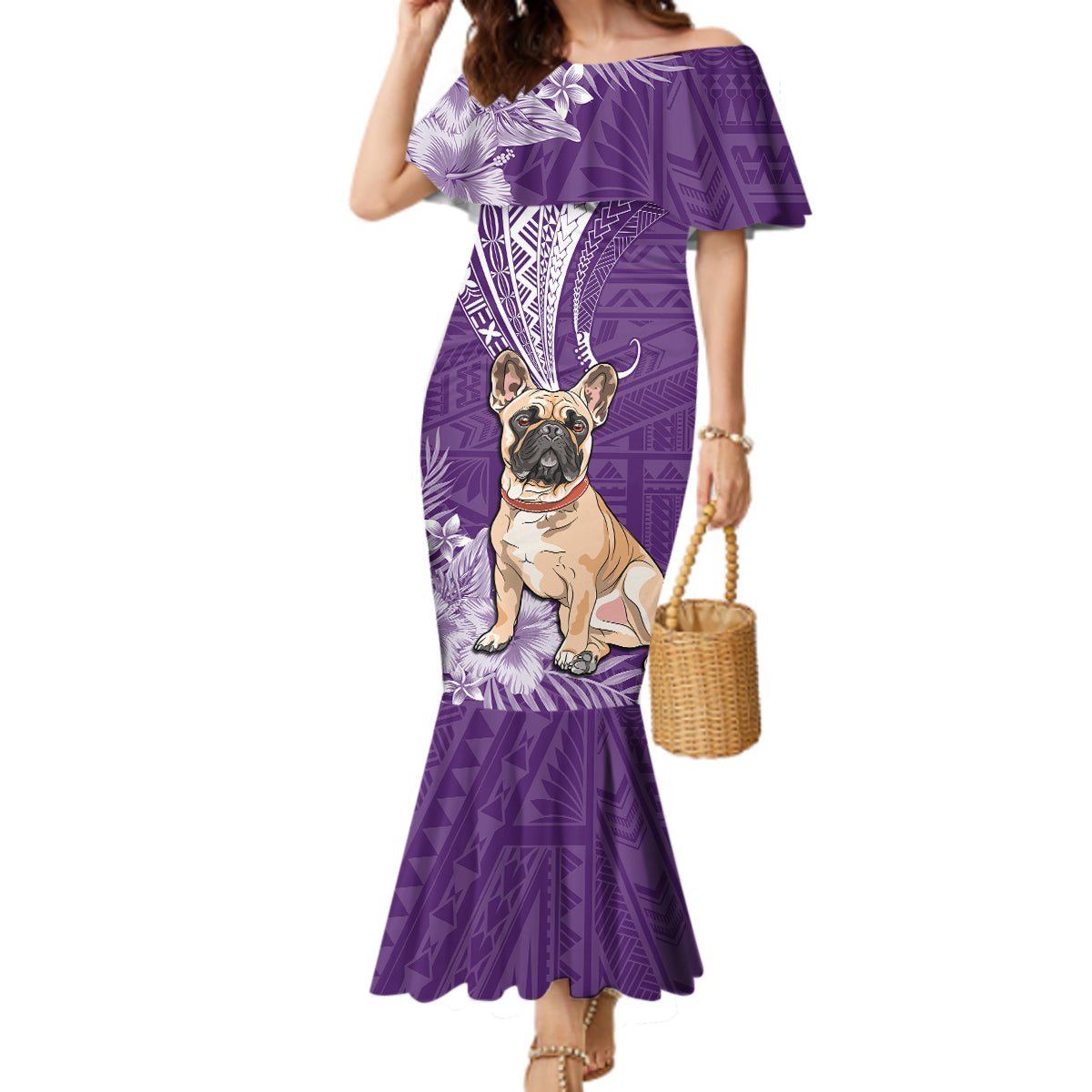 Personalised Polynesian Pacific Bulldog Mermaid Dress With Violet Hawaii Tribal Tattoo Patterns LT7 Women Purple - Polynesian Pride
