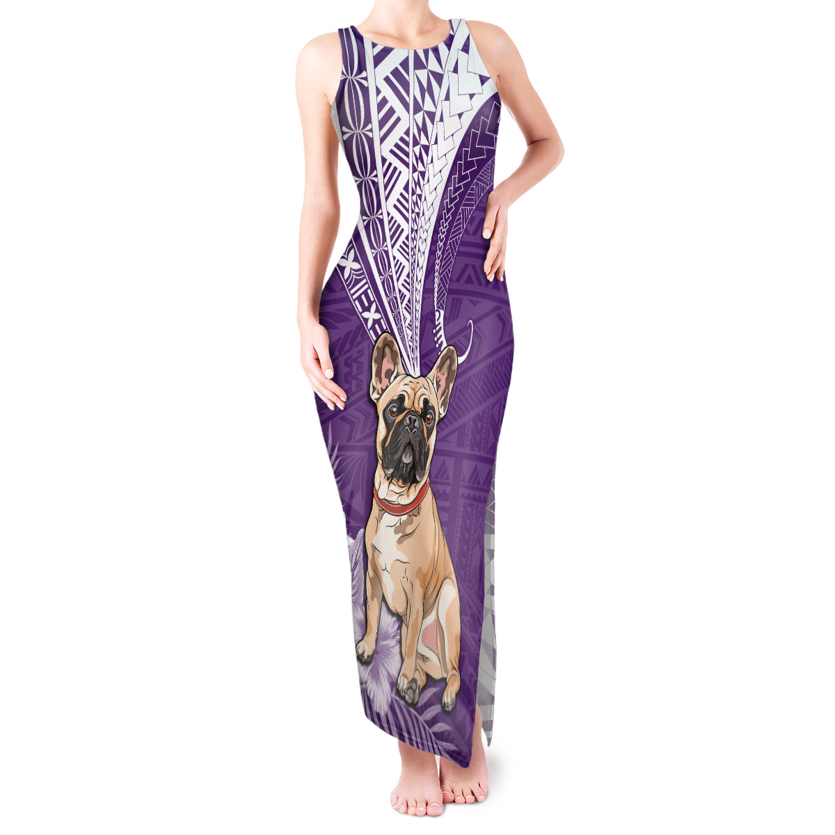 Personalised Polynesian Pacific Bulldog Tank Maxi Dress With Violet Hawaii Tribal Tattoo Patterns LT7 Women Purple - Polynesian Pride