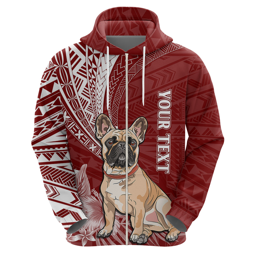 Custom Polynesian Pacific Bulldog Hoodie With Red Hawaii Tribal Tattoo Patterns LT7 - Polynesian Pride