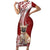 Personalised Polynesian Pacific Bulldog Short Sleeve Bodycon Dress With Red Hawaii Tribal Tattoo Patterns LT7 Long Dress Red - Polynesian Pride